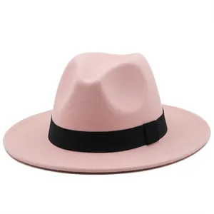 Vintage Unisex Wide Brim Fedora Hat Woolen Felt Jazz Hat With Ribbon Band Fashion Flat Top Casual Sun Cap Outdoor Headwear