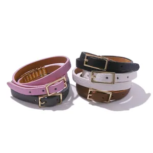 Double-wrap PU leather belt bracelet in multi-colors with adjustable gold metal buckle