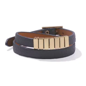 Minimalist Double Wrap PU Leather Bracelet For Men Women Punk Style Alloy Square Block Belt Buckle Adjustable Hand Bangle Jewelry