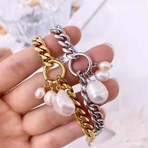 Bracciali a catena spessa con perle barocche in finitura oro e argento placcato 18K