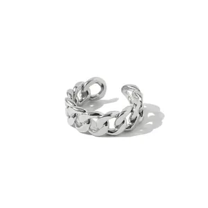 Polished silver curb chain open ring with a minimalist vintage punk aesthetic