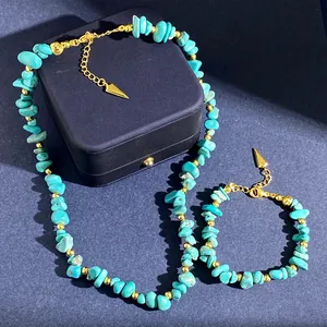 Bohemian Natuursteen Onregelmatige Grind Kralen Ketting Voor Vrouwen Vintage Geometrische Turkoois Koperen Ketting Sleutelbeen Ketting Sieraden
