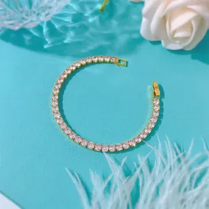 Elegant Shining Tennis Bracelet With Round Cubic Zirconia Gold Silver Plated Luxury Claw Chain Jewelry For Women Party
