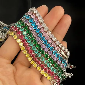 Macro detail of colorful 3A cubic zirconia tennis bracelets with secure claw setting