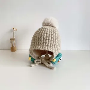 Berretto Invernale per Neonati in Maglia Con Paraorecchie E Pompon Simpatico Motivo a Uccello per Bambini Piccoli E Ragazzi