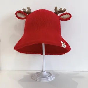 Baby Knitted Antler Bucket Hat Cute Reindeer Ear Sun Hat Warm Winter Autumn Cap For Infant Toddlers Kids Soft Outdoor Headwear