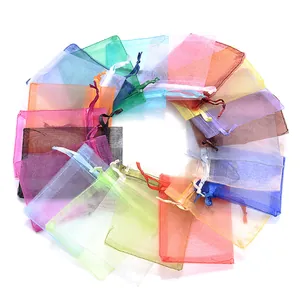 Multicolor organza drawstring gift bags set for jewelry and wedding candy packaging
