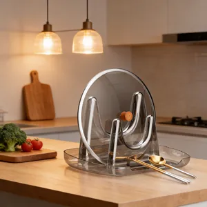 Modern multifunctional kitchen pot lid rack and utensil organizer with drip tray