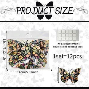 Size guide for 12pcs 3D skull rose butterfly stickers with double-sided tape