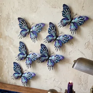 Gothic 3D skull bone butterfly wall decor set of six pieces on a textured wall