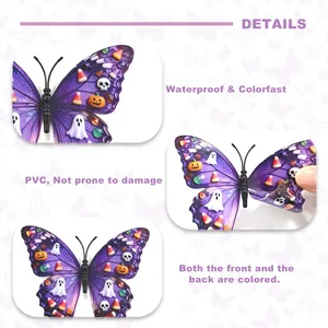 Detailed view of waterproof PVC 3D butterfly stickers with Halloween motifs