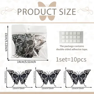 Detail of 3D skull rose butterfly wall decals including 10 pieces and double-sided adhesive