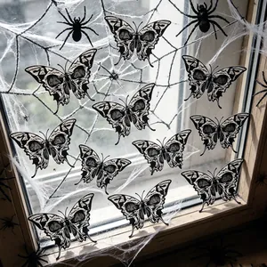 Macro shot of 12 gothic 3D skull butterfly wall stickers for Halloween home decor