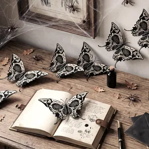 Gothic 3D butterfly wall stickers with skull patterns for Halloween home decor