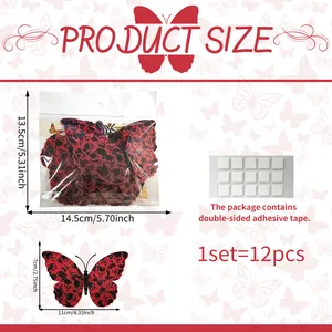 Macro view of 3D skull rose butterfly wall stickers set with 12 pieces and adhesive tape