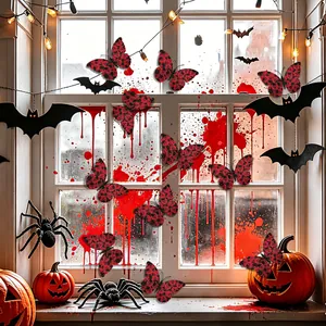 3D butterfly wall sticker with red and black floral patterns for Halloween decoration