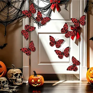 3D butterfly wall stickers with red and black spotted patterns for Halloween decor