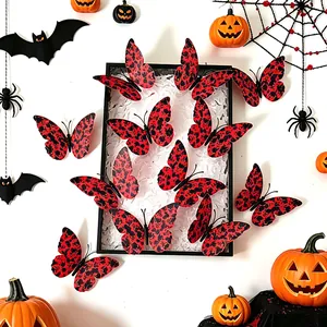 Detailed 3D butterfly wall stickers with skull rose patterns for Halloween decor
