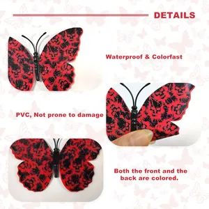 Detailed waterproof PVC skull butterfly sticker showing red and black durable patterns