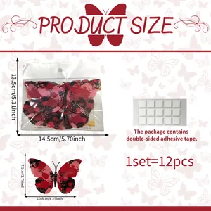 Detailed size guide for 3D skull rose butterfly stickers with dimensions and components