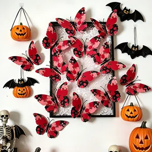 Close-up of 3D gothic butterfly wall stickers with red and black splattered texture