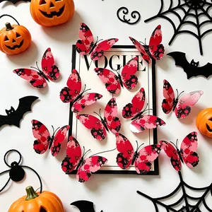 Detailed 3D butterfly wall stickers with skull rose patterns for Halloween home decor