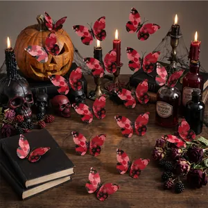 3D Halloween wall stickers featuring red and black splatter-patterned butterflies