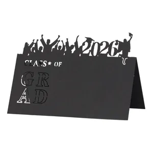 Graduation Place Cards Class Of 2026 Hollow Out Artificial Pearl Paper Table Name Cards For Ceremony Party Decor Black Silhouette