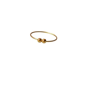 Minimalist double bead brass ring with thick gold plating and high polish finish