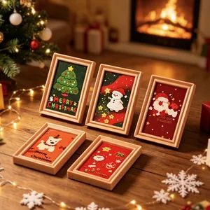 Five-piece Christmas themed decorative mini frames featuring Santa, Snowman and Reindeer