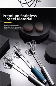Close-up of durable stainless steel manual whisks set for professional baking