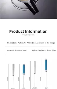 Detailed size comparison of semi-automatic stainless steel egg beaters in three lengths