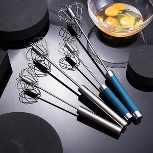 Stainless Steel Semi-Automatic Egg Whisk Hand Press Self Rotating Manual Blender Milk Cream Frother Kitchen Baking Tool