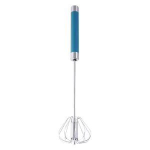 Semi-automatic stainless steel hand press whisk with sky blue handle for baking