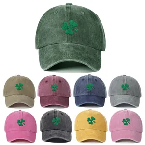 Adjustable Washed Cotton Baseball Cap Embroidered Clover Sun Hat For Men Women Casual Vintage Outdoor Sports Hat