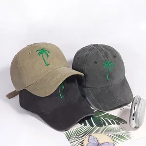 Baseball cap with coconut tree embroidery in khaki, grey and black colors
