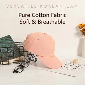 Pink cotton baseball cap with soft breathable fabric and adjustable metal buckle strap