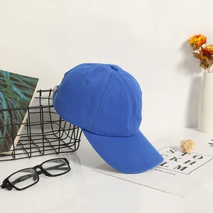 Classic bright blue cotton baseball cap for men and women with an adjustable metal strap