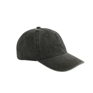 Berretto da baseball vintage grigio scuro in cotone lavato con classica struttura a 6 pannelli