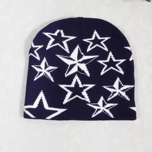 Gorro de Punto Jacquard Estrella Streetwear Y2K Suave Acrílico Cálido Invierno Gorro de Calavera Sombrero de Moda Hombre Mujer