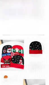 Detailed knit pattern of Christmas beanies with festive reindeer and snowflake motifs