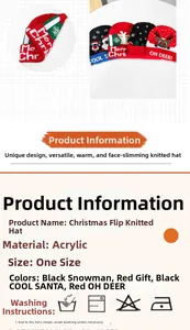 Detail view of acrylic Christmas knitted hats showing various festive holiday patterns