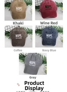 Detailed grid view of washed cotton baseball caps with NOPE embroidery in multiple colors