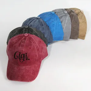 Unisex Breathable 100% Cotton Washed Baseball Cap With Gigi Letter Embroidery Adjustable Casual Fashion Sun Hat For Men Women