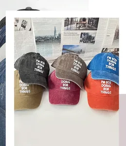 Detailed collection of vintage washed baseball caps in six colors with white embroidery