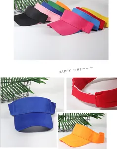 Detail view of colorful sun visor hats with adjustable velcro straps and wide brims