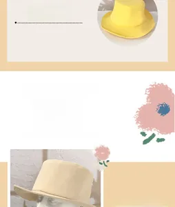 Detail of yellow and beige cotton sun hats showing breathable fabric and soft texture