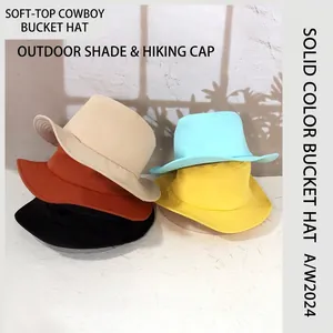 Minimalist Outdoor Sun Protection Fisherman Hat With Detachable Wind Rope Wide Brim Western Cowboy Bucket Hat For Fishing