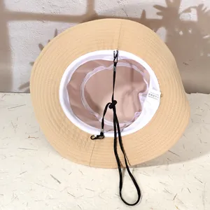 Beige wide brim sun hat for outdoor hiking with adjustable windproof chin strap