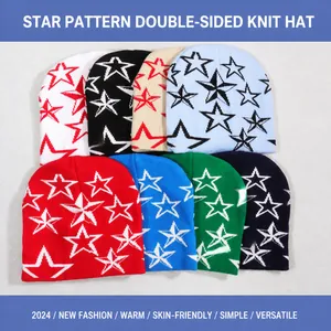 Star Pattern Jacquard Knit Beanie Hat For Women Men Winter Warm Acrylic Streetwear Y2K Punk Outdoor Beanie Skull Cap